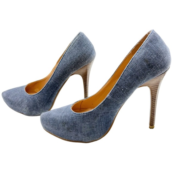 Miss Me Y2K Vintage Spiral Pointed Toe Platform Denim Wooden Stiletto Pump Heels - Picture 5 of 13